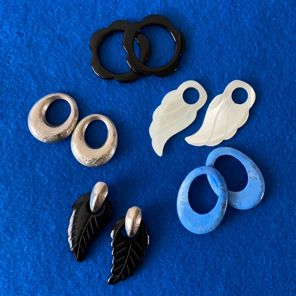 Sterling Silver Earring Set with MOP, Onyx and Lapis Interchangeable Drops.
